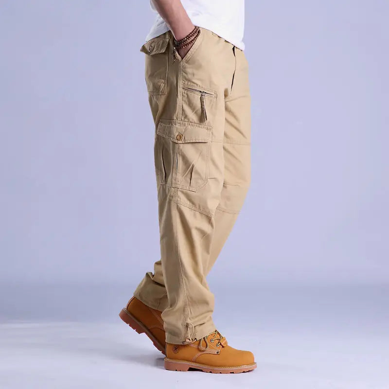 Herren Ripstop Cargo Hose - Robuste Arbeitshose mit Taschen - Khaki