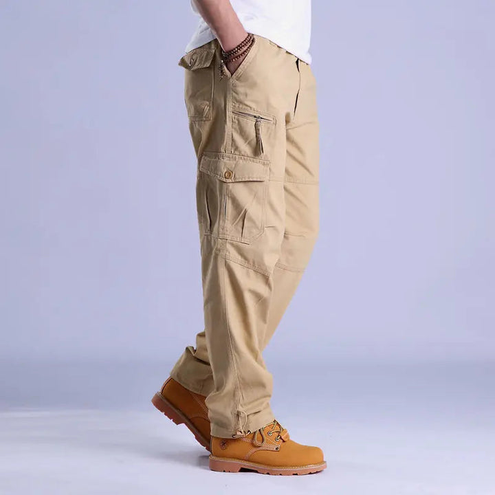 Herren Ripstop Cargo Hose - Robuste Arbeitshose mit Taschen - Khaki
