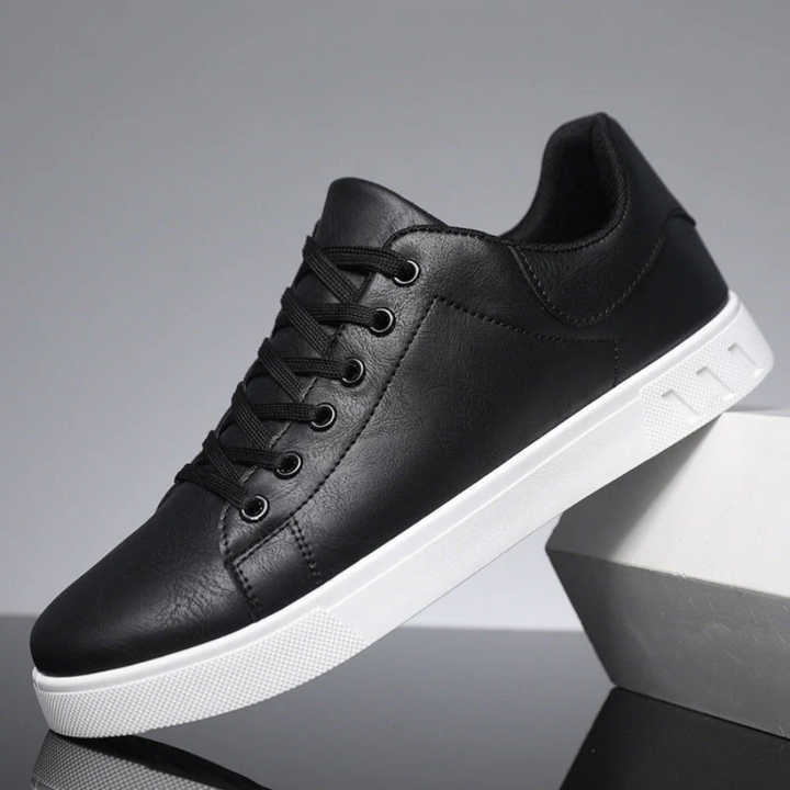 Herren Schnürschuhe Sneaker - Casual Leder-Look mit Kontrastsohle