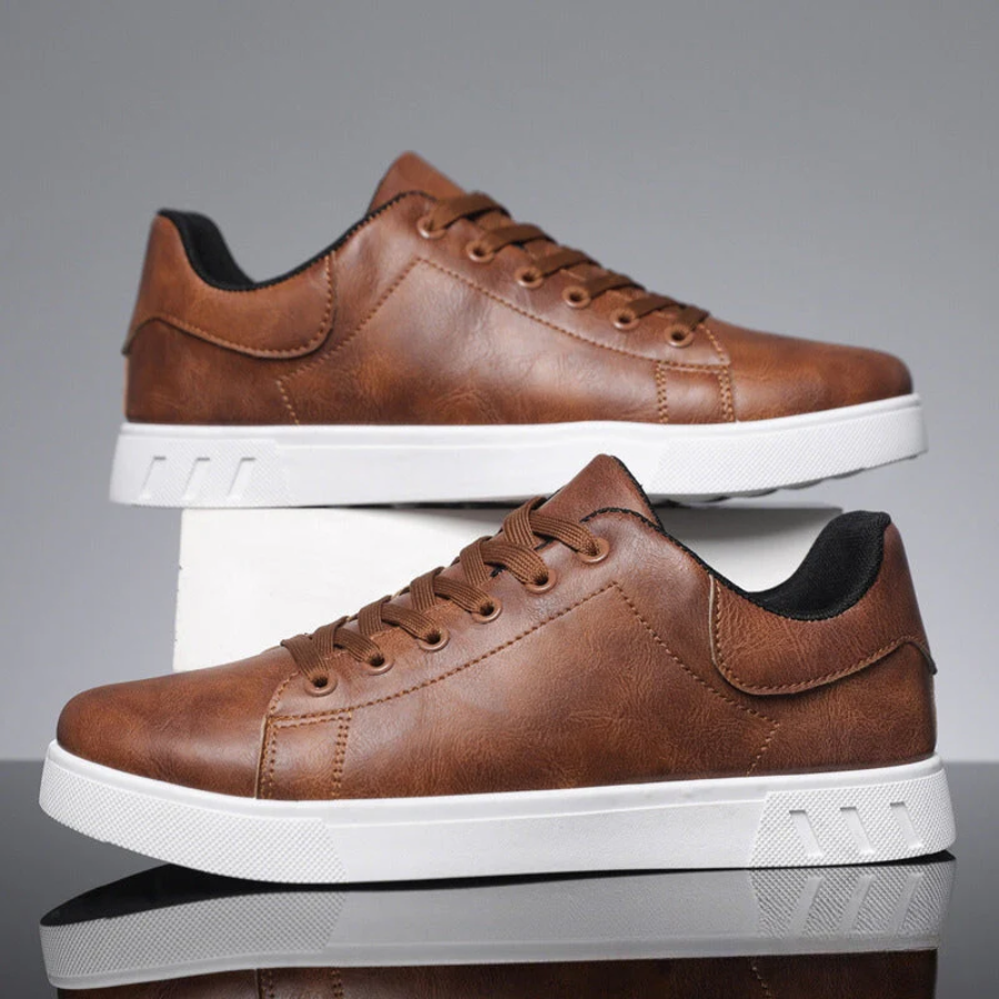 Herren Schnürschuhe Sneaker - Casual Leder-Look mit Kontrastsohle