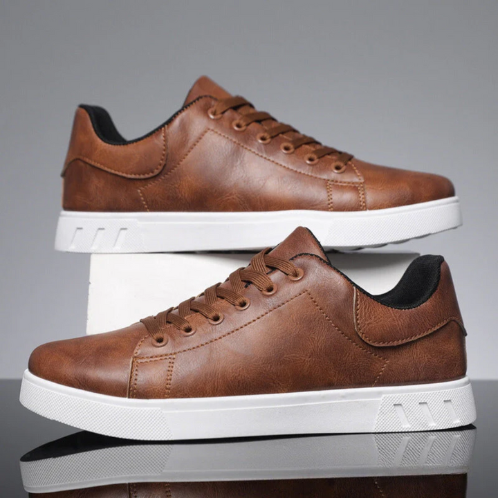 Herren Schnürschuhe Sneaker - Casual Leder-Look mit Kontrastsohle
