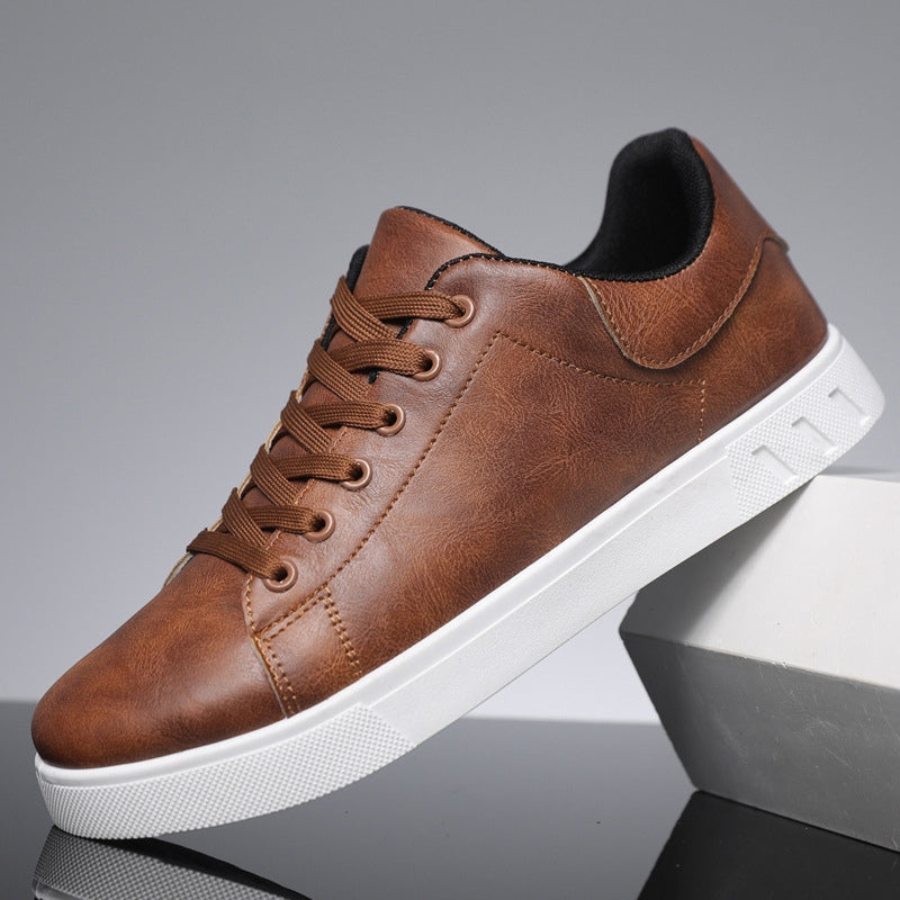 Herren Schnürschuhe Sneaker - Casual Leder-Look mit Kontrastsohle