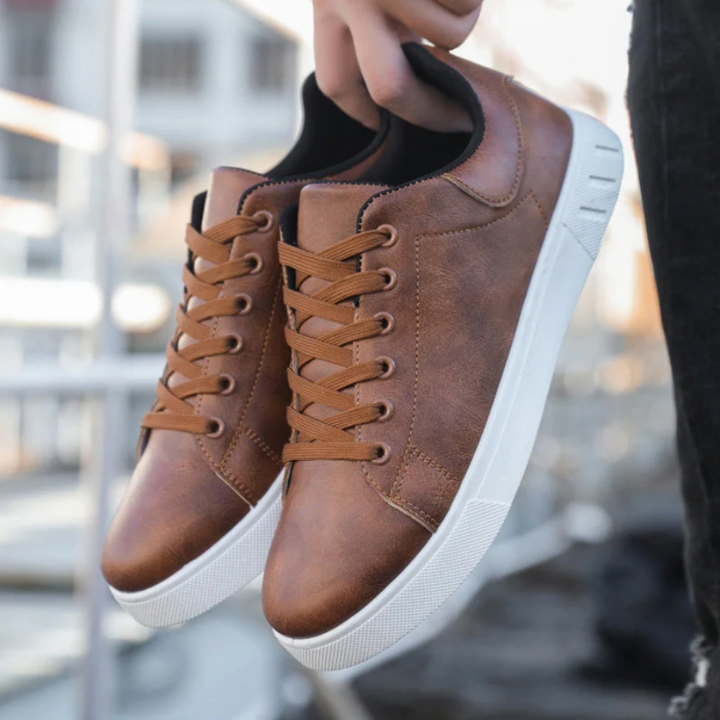 Herren Schnürschuhe Sneaker - Casual Leder-Look mit Kontrastsohle
