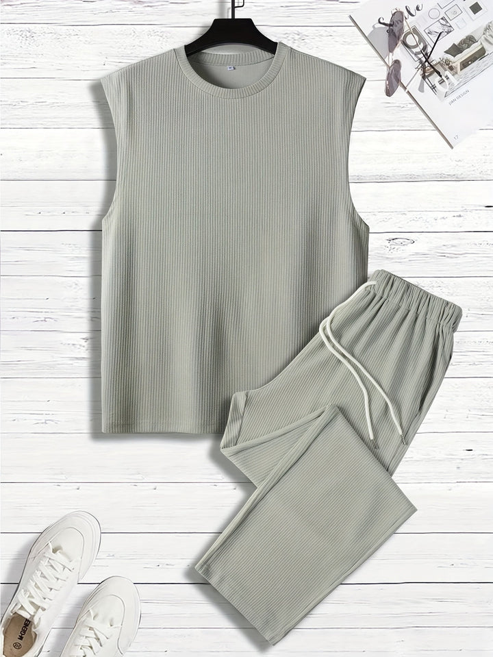 Herren-Set | Ärmelloses Tanktop & Hose mit Kordelzug | Lässige Sommerkomfortmode