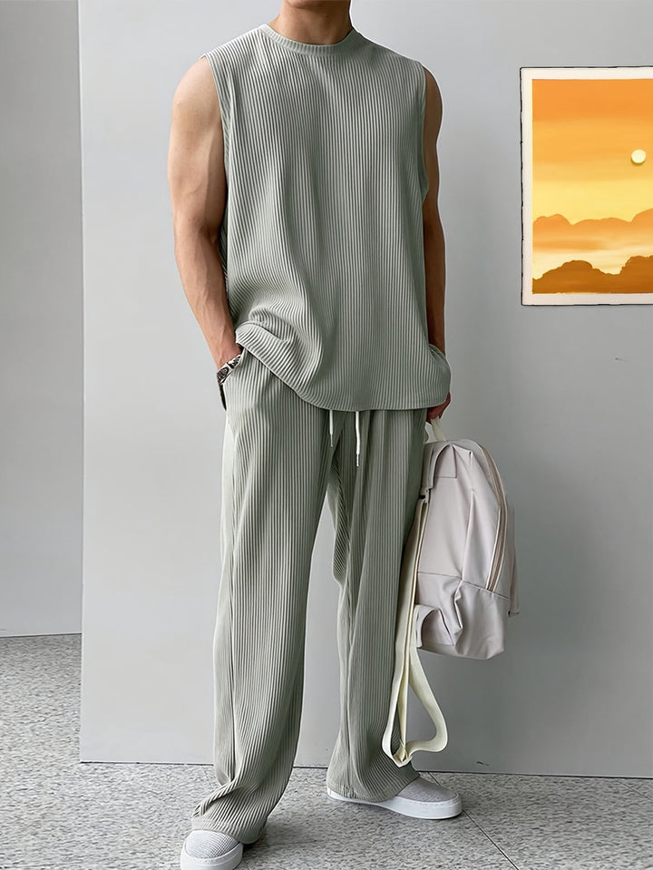 Herren-Set | Ärmelloses Tanktop & Hose mit Kordelzug | Lässige Sommerkomfortmode