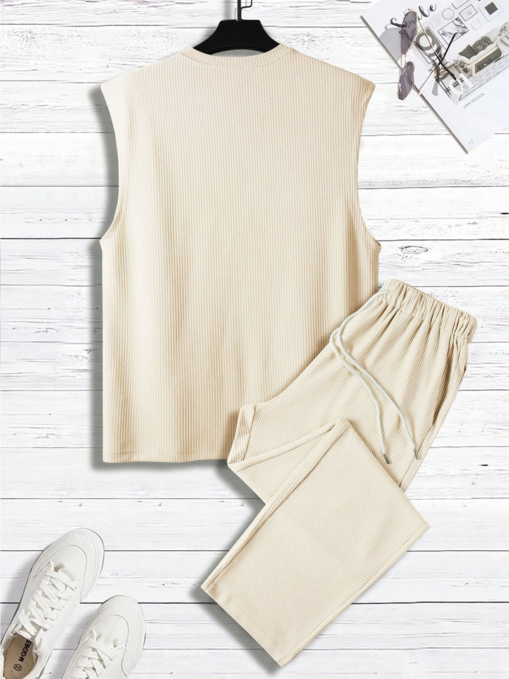Herren-Set | Ärmelloses Tanktop & Hose mit Kordelzug | Lässige Sommerkomfortmode