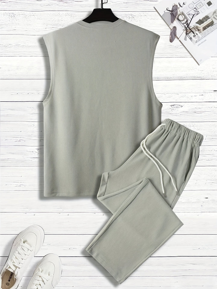 Herren-Set | Ärmelloses Tanktop & Hose mit Kordelzug | Lässige Sommerkomfortmode