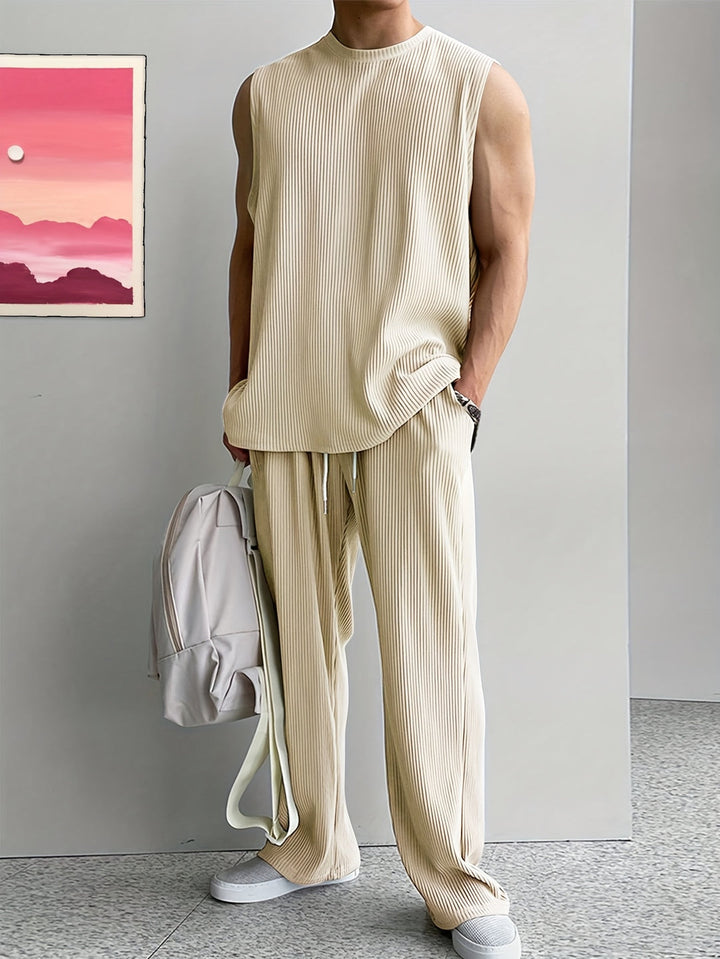 Herren-Set | Ärmelloses Tanktop & Hose mit Kordelzug | Lässige Sommerkomfortmode