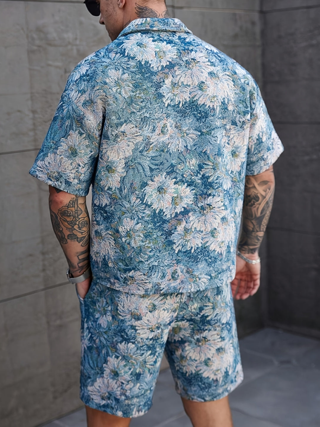 Herren Set | Blumenmuster Shirt & Shorts | Kurze Ärmel & Lockere Passform | Sommer Casual
