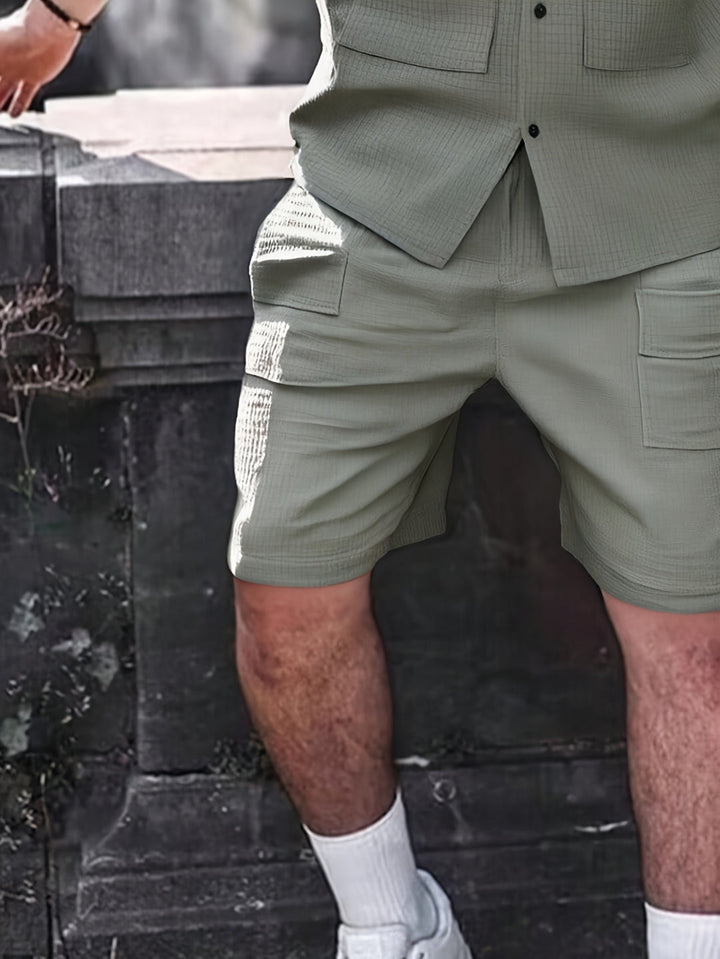 Herren Set | Casual Shirt & Shorts mit Seitentaschen | Lockere Passform & Polyester | Sommer