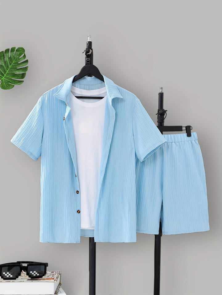Herren Set | Frisch & Stilvoll | Strukturiertes Shirt & Kurze Hose | Elastischer Bund