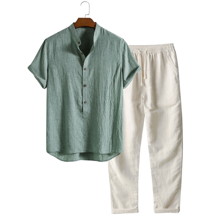 Herren Set | Kurzarmshirt & Hose | Atmungsaktiv & Lässig | Leinenmix & Baumwolle