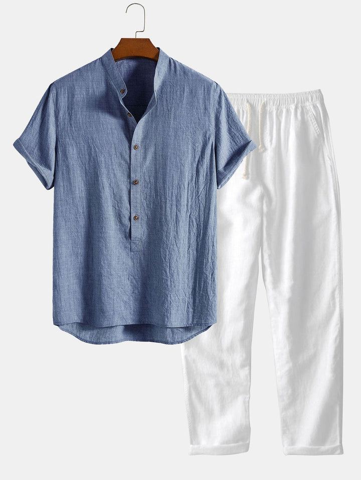 Herren Set | Kurzarmshirt & Hose | Atmungsaktiv & Lässig | Leinenmix & Baumwolle
