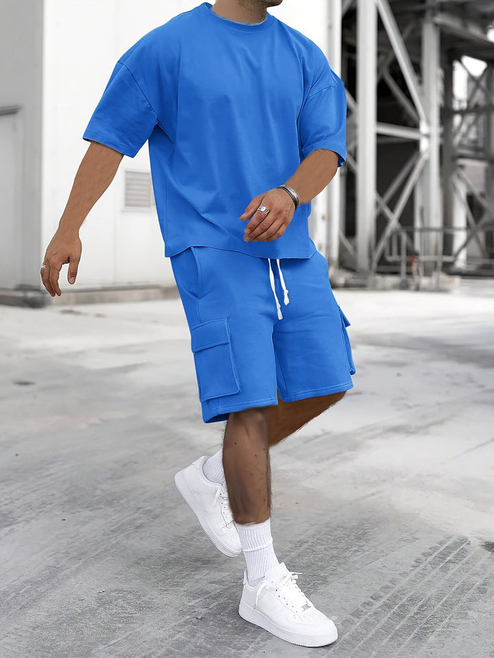 Herren-Set | Trendy & Vielseitig | Bequemes T-Shirt & Cargo-Shorts | Mit Taschen