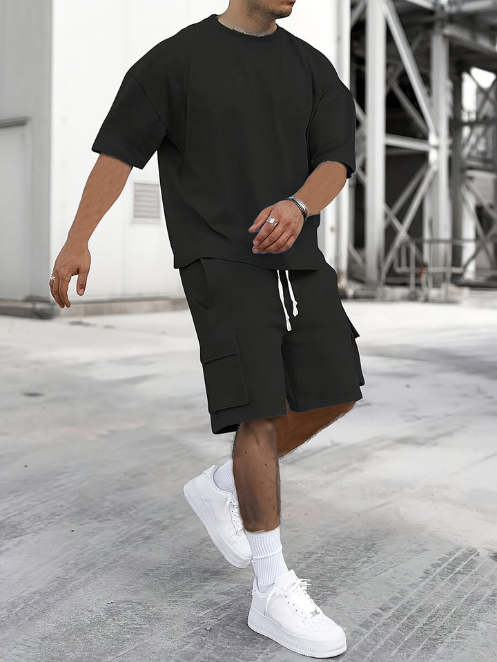Herren-Set | Trendy & Vielseitig | Bequemes T-Shirt & Cargo-Shorts | Mit Taschen