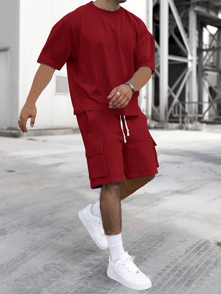 Herren-Set | Trendy & Vielseitig | Bequemes T-Shirt & Cargo-Shorts | Mit Taschen
