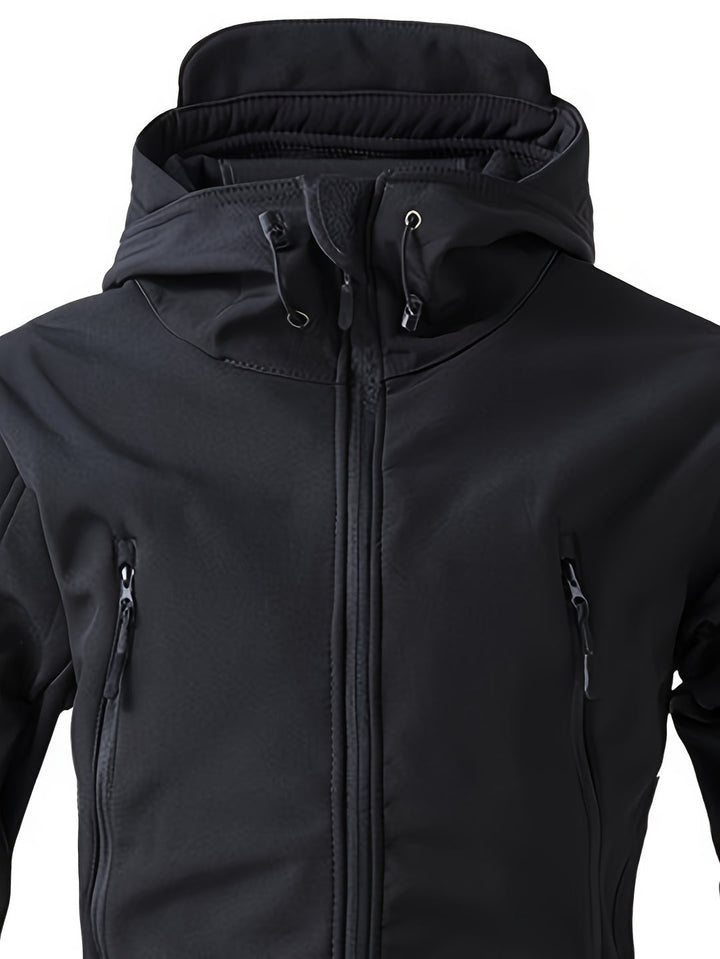 Herren Slim-Fit Taktische Hoodie Jacke | Soft Shell | Mehrere Taschen | Einheitliches Schwarz