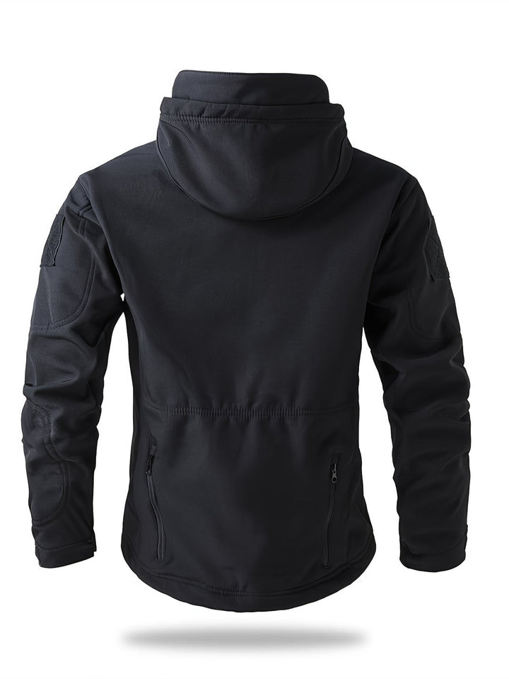 Herren Slim-Fit Taktische Hoodie Jacke | Soft Shell | Mehrere Taschen | Einheitliches Schwarz