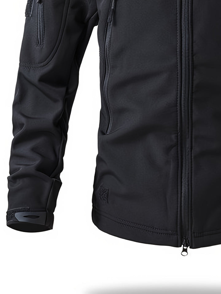 Herren Slim-Fit Taktische Hoodie Jacke | Soft Shell | Mehrere Taschen | Einheitliches Schwarz