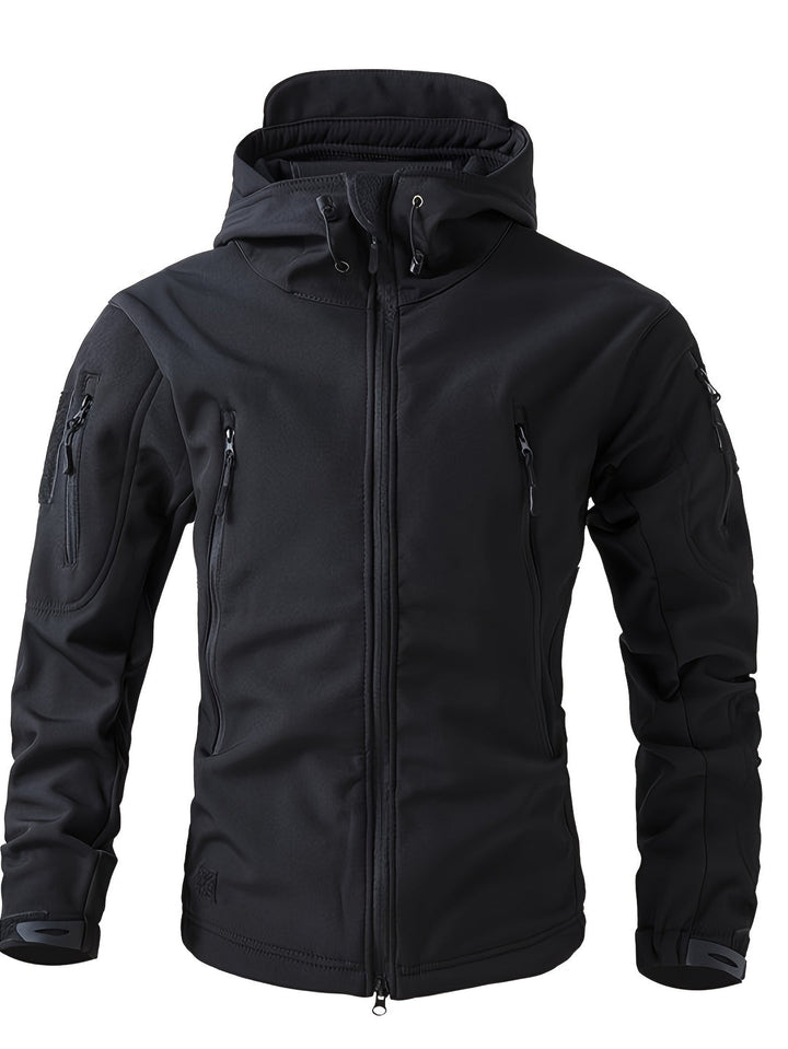 Herren Slim-Fit Taktische Hoodie Jacke | Soft Shell | Mehrere Taschen | Einheitliches Schwarz