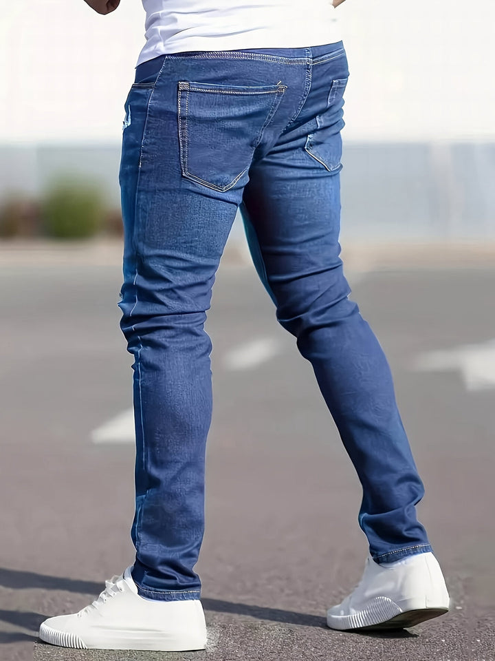 Herren Slim-Fit Zerrissene Jeans | Robuster Denim | Lässige Baumwollmischung mit Taschen