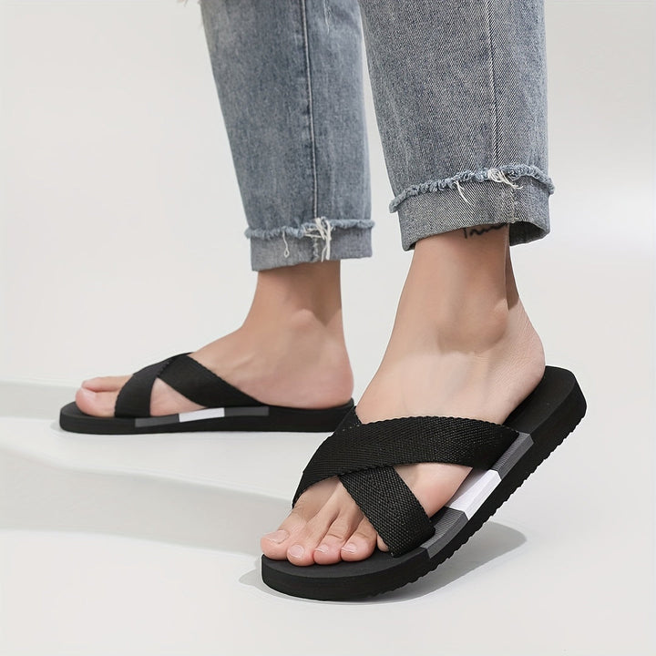 Herren Slipper | Offene Zehen & Atmungsaktiv | EVA Komfortsohle | Gestreiftes Textil
