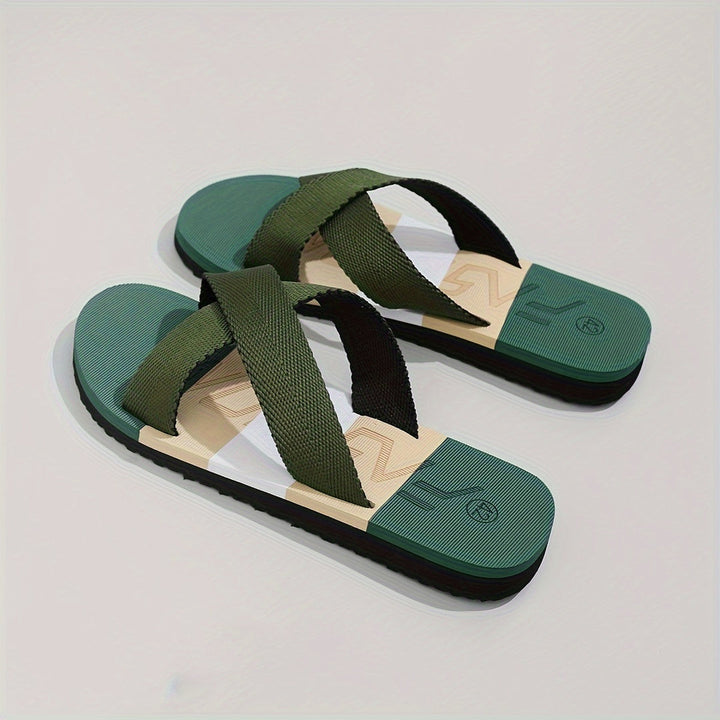 Herren Slipper | Offene Zehen & Atmungsaktiv | EVA Komfortsohle | Gestreiftes Textil