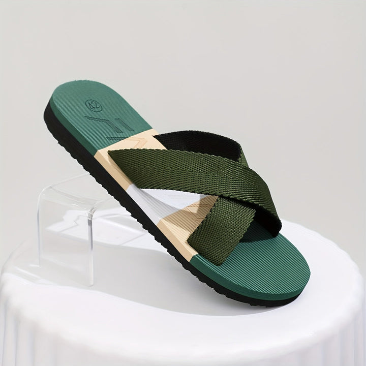 Herren Slipper | Offene Zehen & Atmungsaktiv | EVA Komfortsohle | Gestreiftes Textil