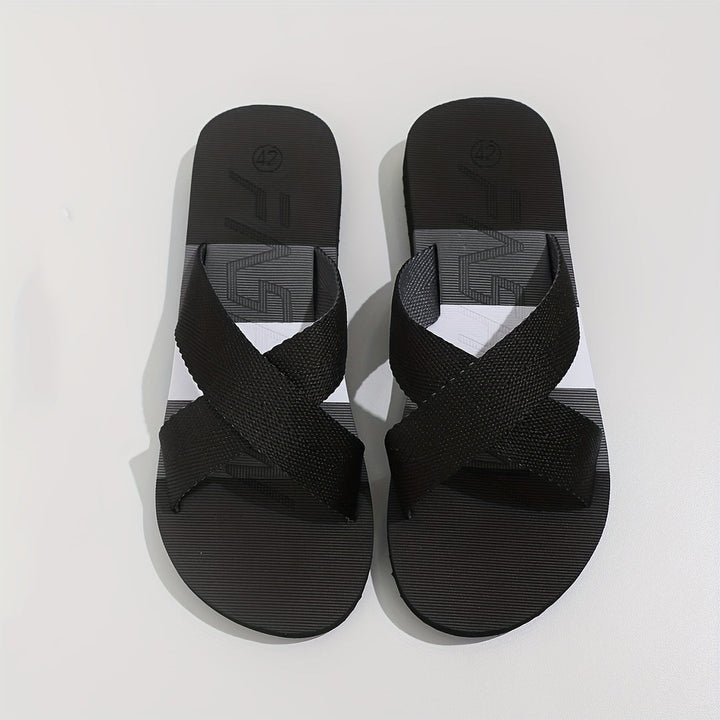 Herren Slipper | Offene Zehen & Atmungsaktiv | EVA Komfortsohle | Gestreiftes Textil