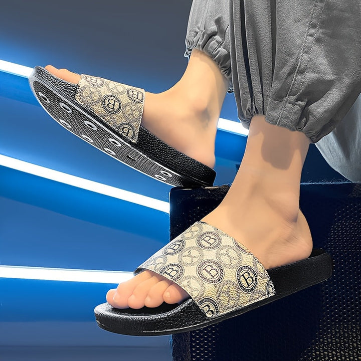 Herren Slipper | Rutschfeste & Abriebfeste EVA-Sohle | Offene Zehen Slip-On | Wolkenprint Freizeit Sandalen