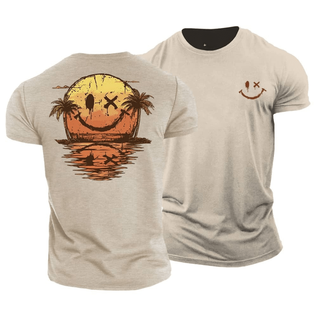 Herren Smiley Beach T-Shirt - Sommerliches Casual Design - Beige