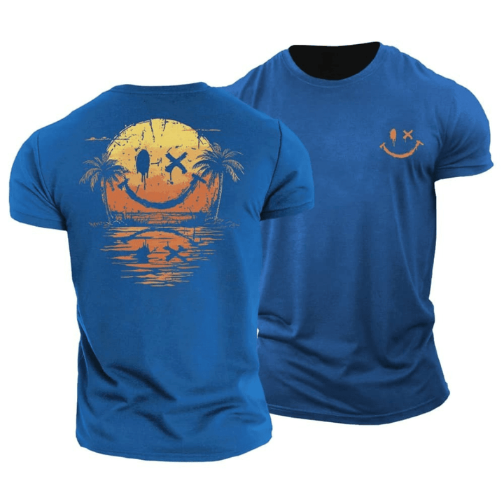 Herren Smiley Beach T-Shirt - Sommerliches Casual Design - Blau