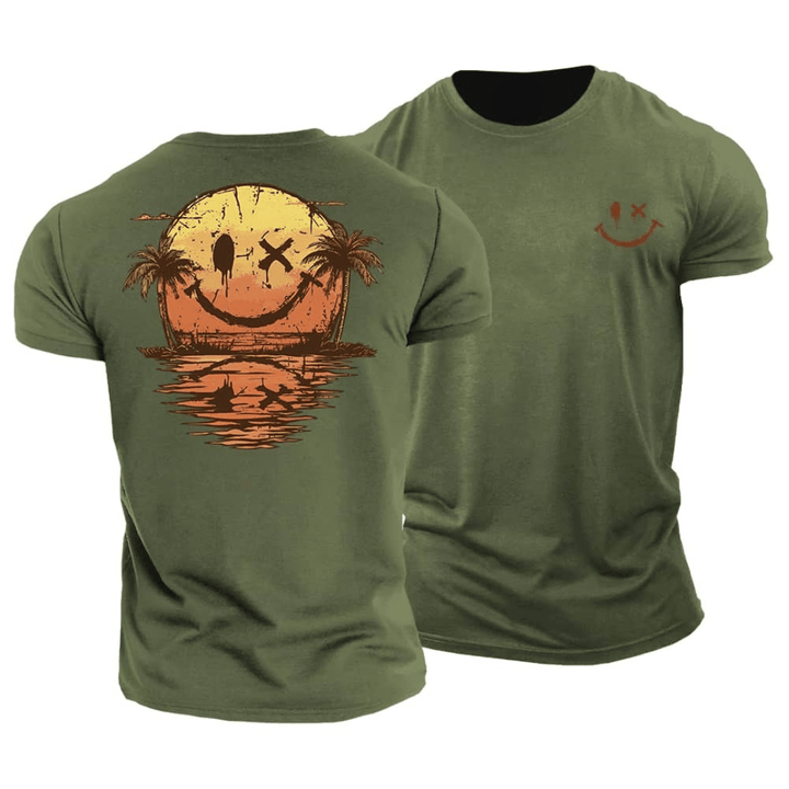 Herren Smiley Beach T-Shirt - Sommerliches Casual Design - Grün