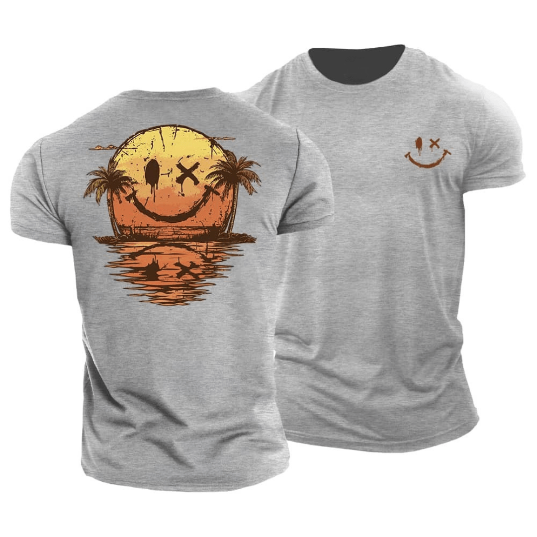 Herren Smiley Beach T-Shirt - Sommerliches Casual Design - Grau