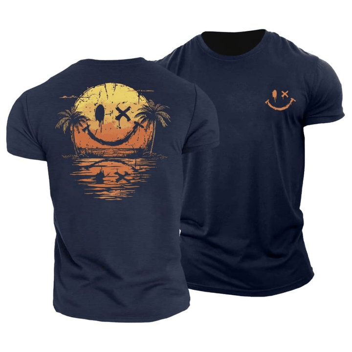 Herren Smiley Beach T-Shirt - Sommerliches Casual Design - Marineblau