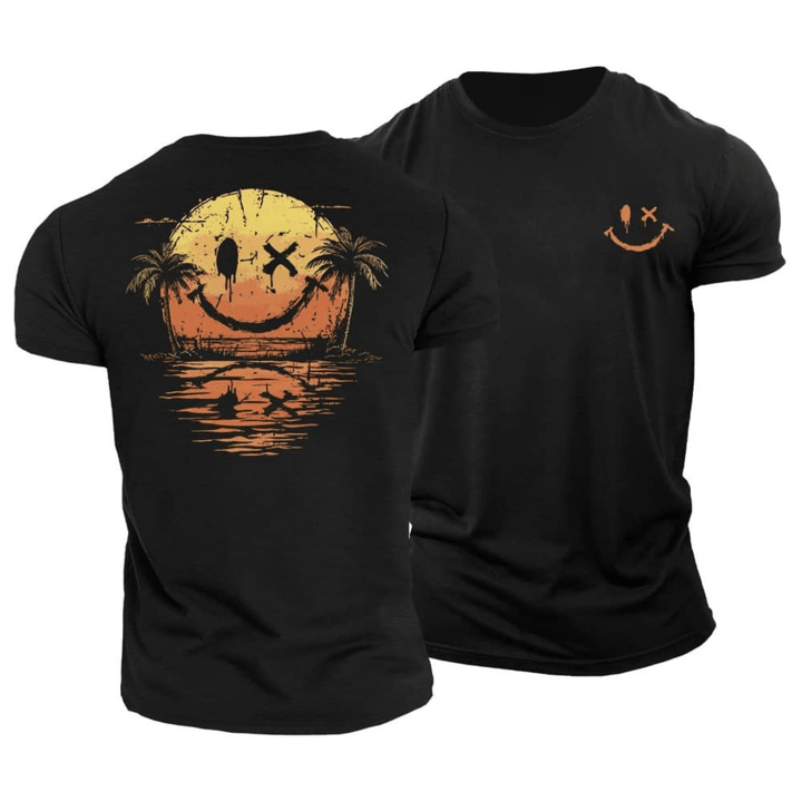 Herren Smiley Beach T-Shirt - Sommerliches Casual Design - Schwarz