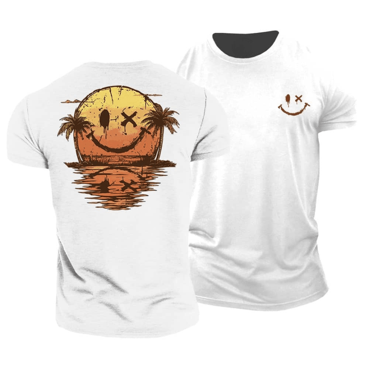 Herren Smiley Beach T-Shirt - Sommerliches Casual Design - Weiß