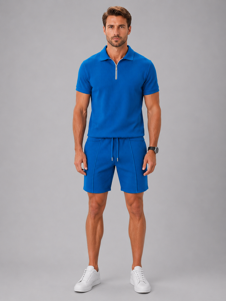 Herren Sommer Co-Ord Set – Poloshirt &amp; Shorts - Blau
