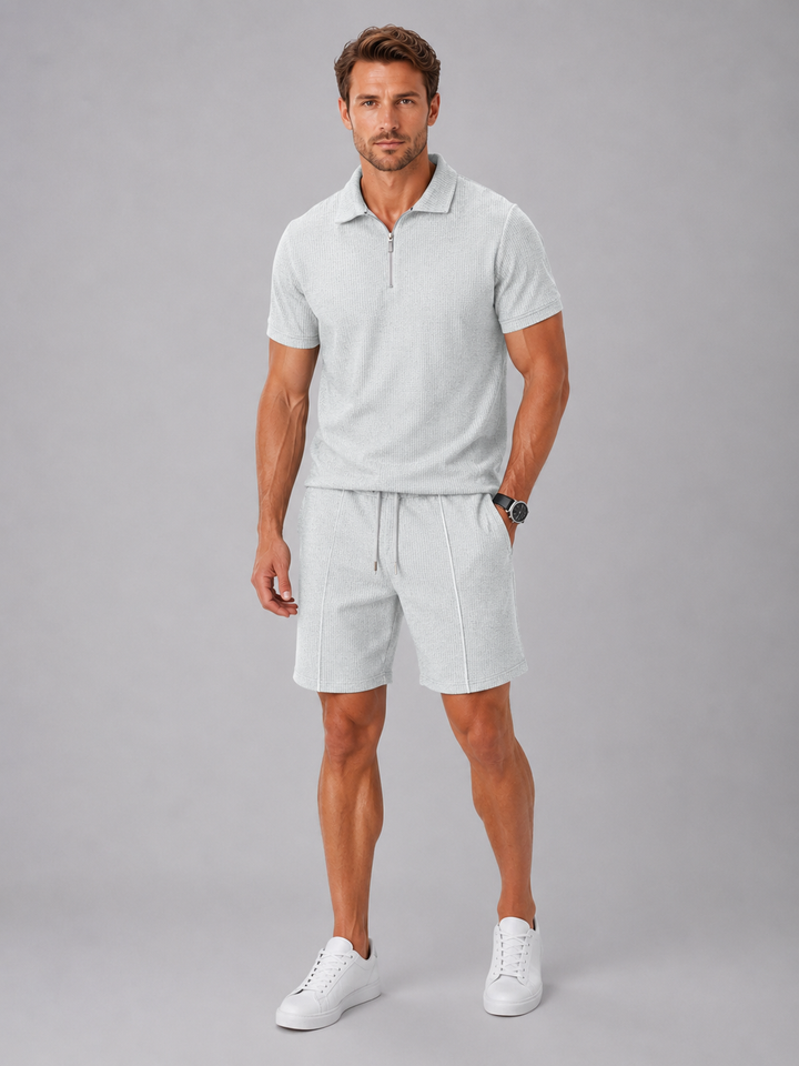 Herren Sommer Co-Ord Set – Poloshirt &amp; Shorts - Grau