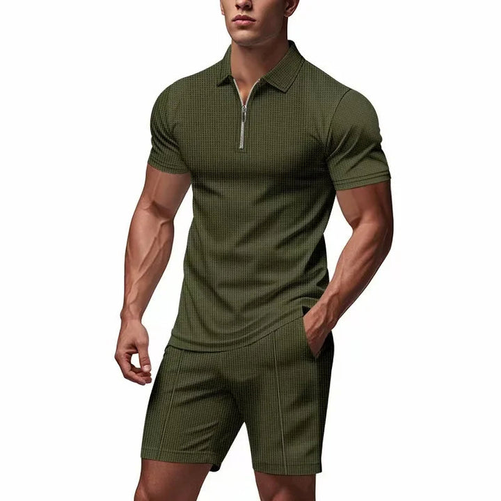 Herren Sommer-Set mit Reißverschluss - Figurfreundlicher Schnitt - Armeegrün