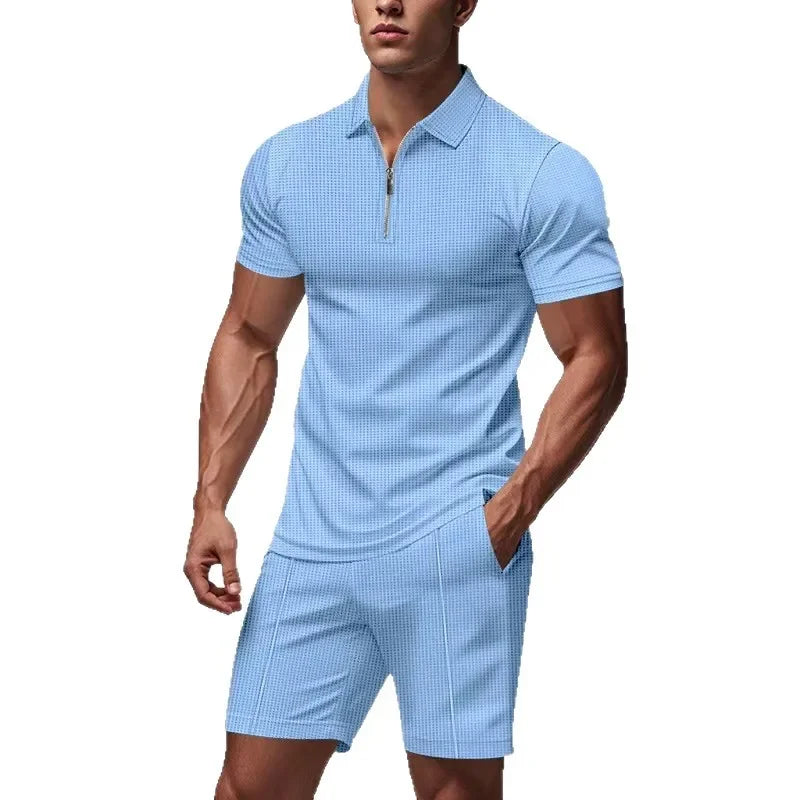 Herren Sommer-Set mit Reißverschluss - Figurfreundlicher Schnitt - Hellblau