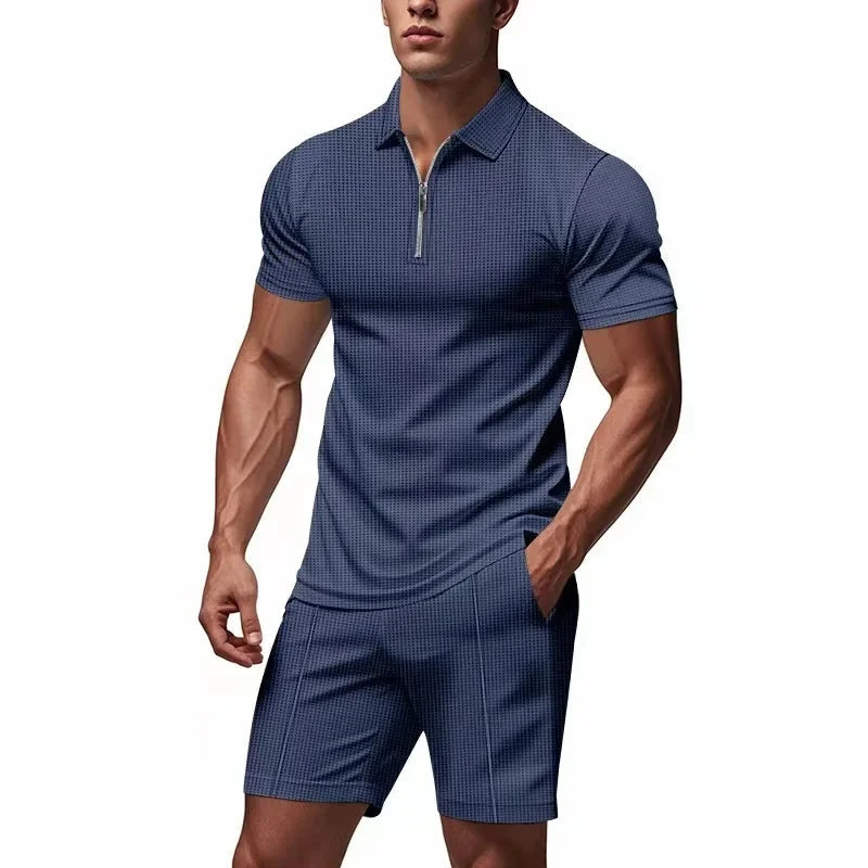 Herren Sommer-Set mit Reißverschluss - Figurfreundlicher Schnitt - Marineblau