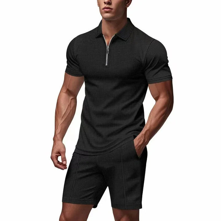 Herren Sommer-Set mit Reißverschluss - Figurfreundlicher Schnitt - Schwarz