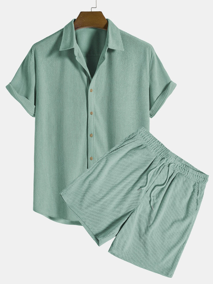 Herren Sommeranzug | Kurzarm Hemd & Shorts | Atmungsaktiv & Leicht | Polyester