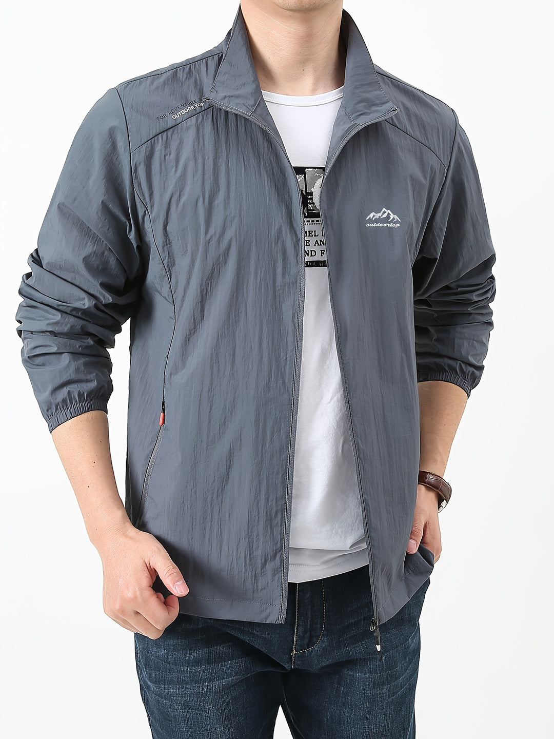 Herren Sommerjacke | Dünn & Atmungsaktiv | Sonnenschutz mit Stehkragen | Einfarbig