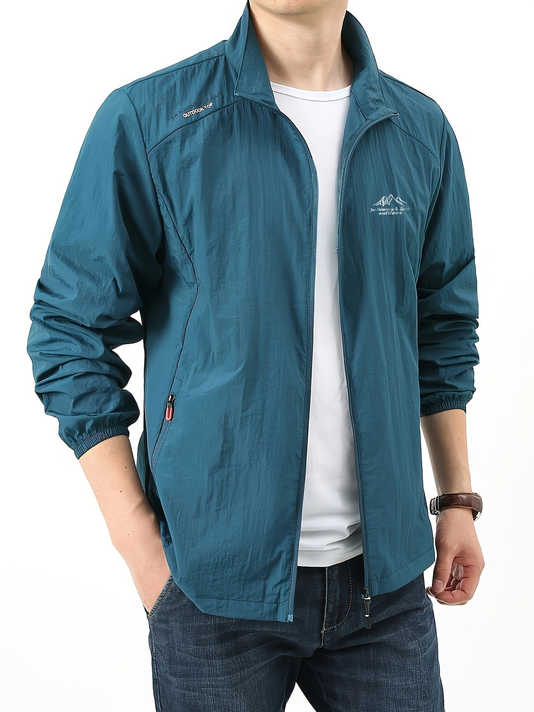 Herren Sommerjacke | Dünn & Atmungsaktiv | Sonnenschutz mit Stehkragen | Einfarbig