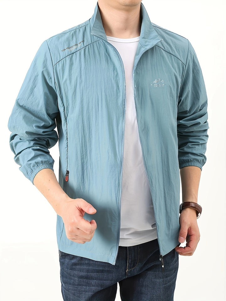 Herren Sommerjacke | Dünn & Atmungsaktiv | Sonnenschutz mit Stehkragen | Einfarbig