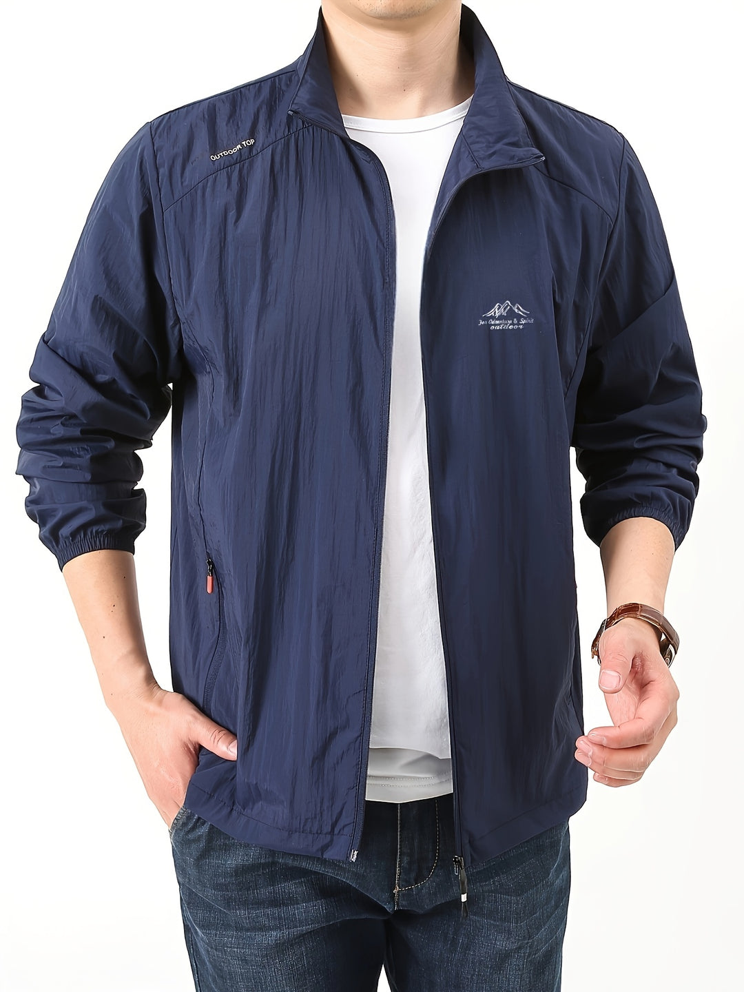 Herren Sommerjacke | Dünn & Atmungsaktiv | Sonnenschutz mit Stehkragen | Einfarbig