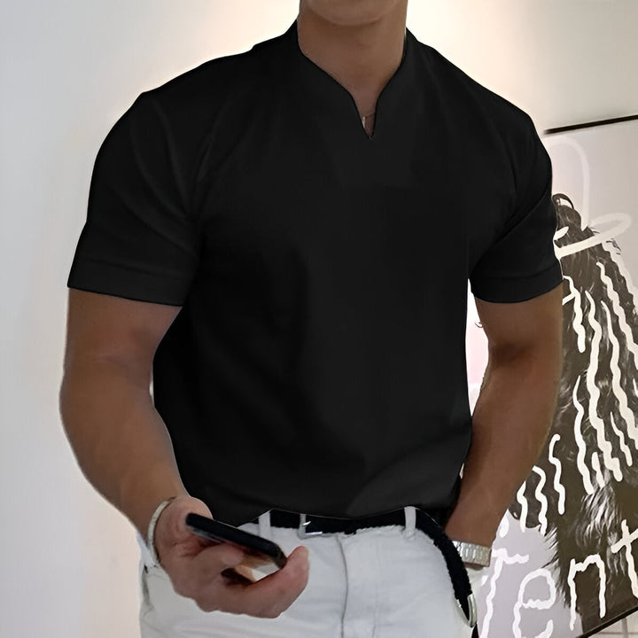 Herren Sport T-Shirt | V-Ausschnitt & Stehkragen | Atmungsaktiv & Modisch | 100% Baumwolle