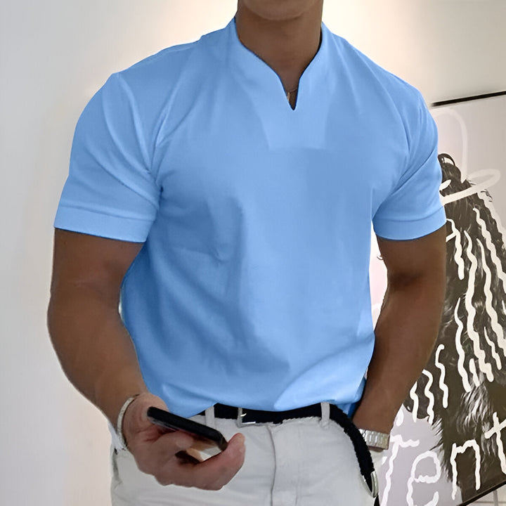 Herren Sport T-Shirt | V-Ausschnitt & Stehkragen | Atmungsaktiv & Modisch | 100% Baumwolle